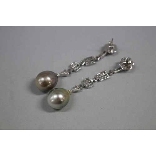 169 - Pair of 18ct white gold diamond and Tahitian pearl drop earrings, approx total weight 12 grams and a... 