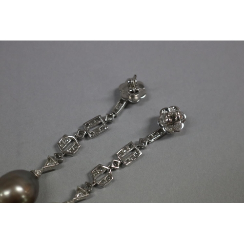 169 - Pair of 18ct white gold diamond and Tahitian pearl drop earrings, approx total weight 12 grams and a... 