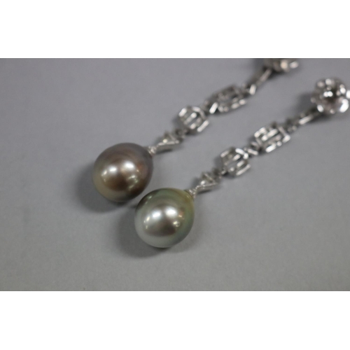 169 - Pair of 18ct white gold diamond and Tahitian pearl drop earrings, approx total weight 12 grams and a... 