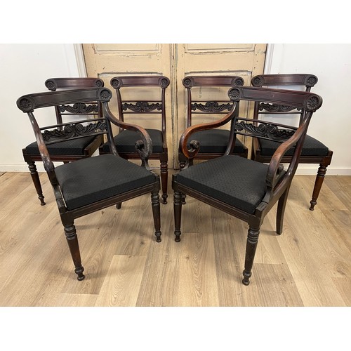 94 - Set of six rare early mid 19th century Australian cedar dining chairs, comprising pair of arm chairs... 