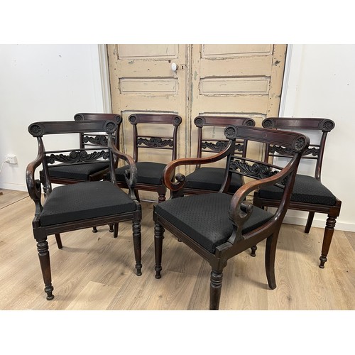 94 - Set of six rare early mid 19th century Australian cedar dining chairs, comprising pair of arm chairs... 