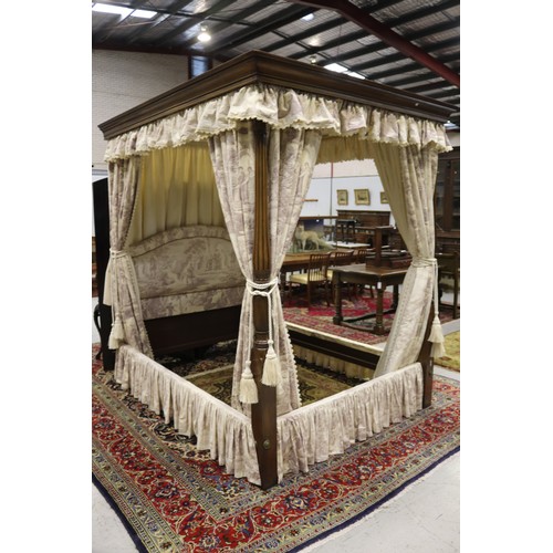 98 - American upholstered four post canopy bed. Ex Big Sky Montana USA. Shipped to the Southern highlands... 