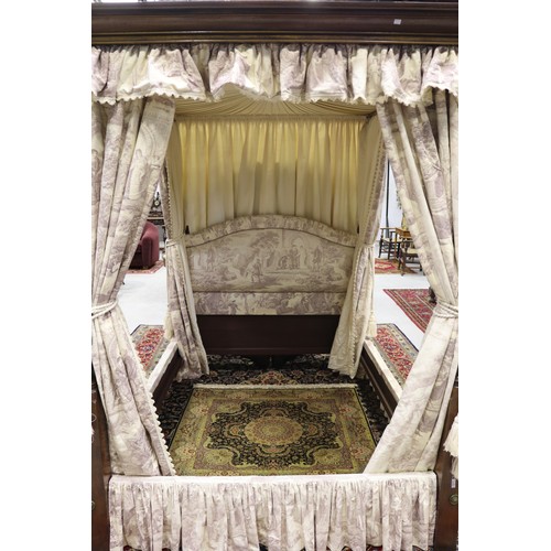 98 - American upholstered four post canopy bed. Ex Big Sky Montana USA. Shipped to the Southern highlands... 