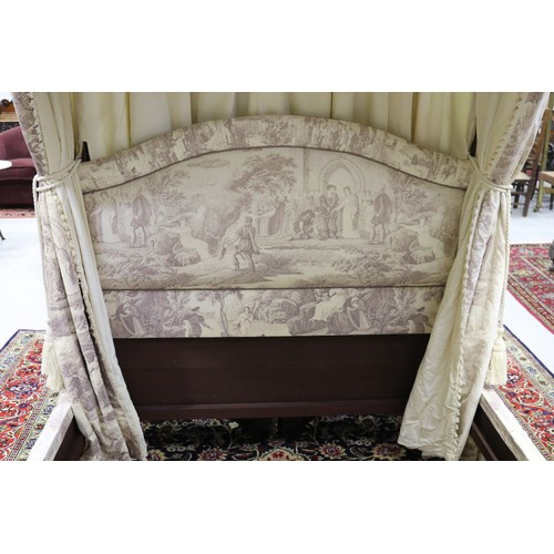 98 - American upholstered four post canopy bed. Ex Big Sky Montana USA. Shipped to the Southern highlands... 