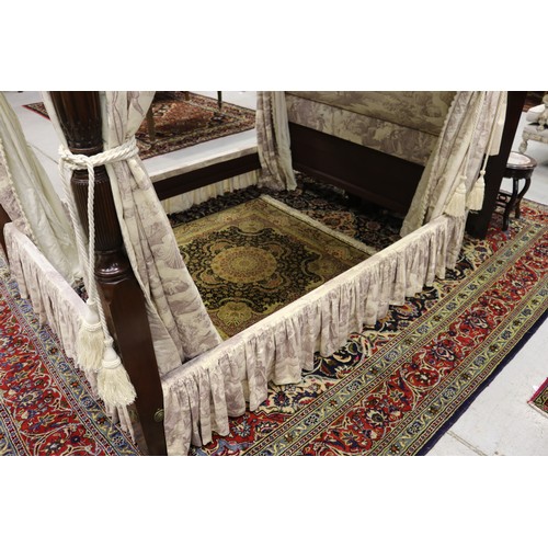 98 - American upholstered four post canopy bed. Ex Big Sky Montana USA. Shipped to the Southern highlands... 