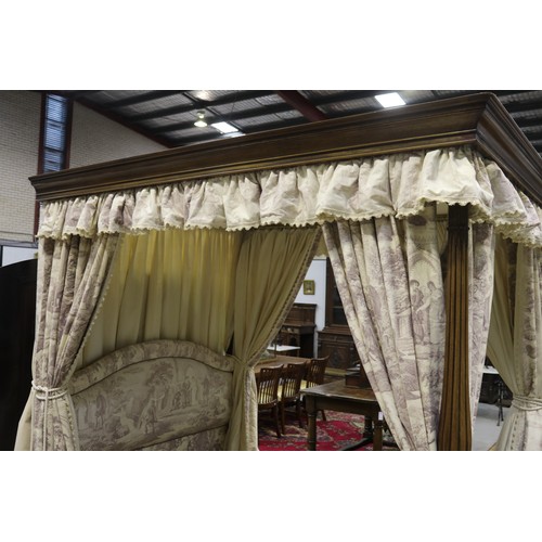 98 - American upholstered four post canopy bed. Ex Big Sky Montana USA. Shipped to the Southern highlands... 