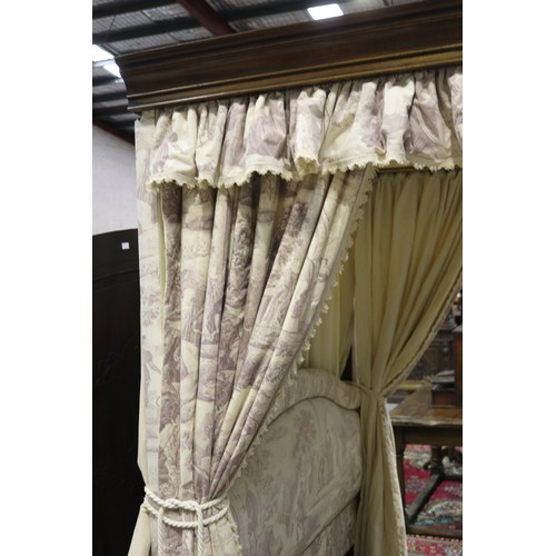 98 - American upholstered four post canopy bed. Ex Big Sky Montana USA. Shipped to the Southern highlands... 