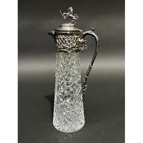 2 - Antique Silver plate and crystal caret jug, approx 33cm H