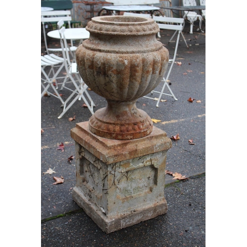 1008 - Antique French composite stone urn on pedestal, approx 111cm H including pedestal
