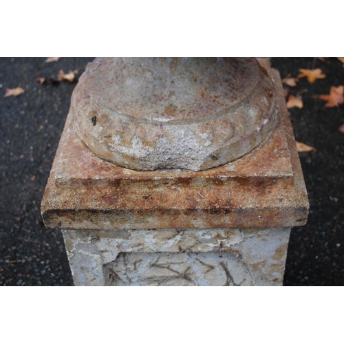 1008 - Antique French composite stone urn on pedestal, approx 111cm H including pedestal