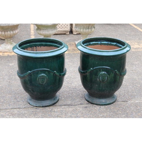 1040 - Pair of large green glazed anduze style pots, each approx 64cm H x 56cm Dia (2)