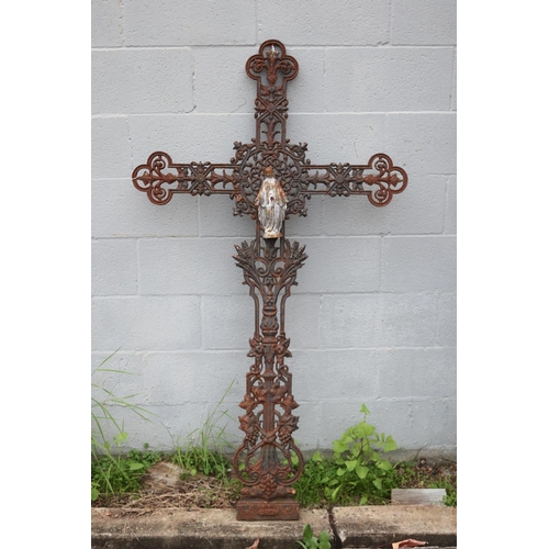 1010 - Antique French cast iron cross, approx 146cm H x 83cm W