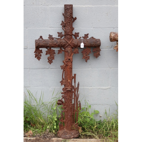 1012 - Antique French cast iron cross, approx 122cm H x 62cm W