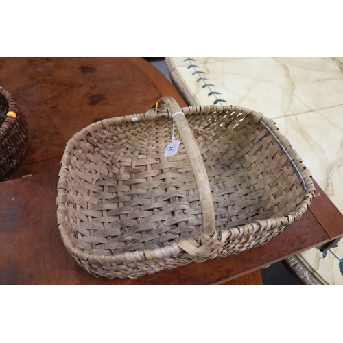 67 - Vintage French woven cane basket, approx 17cm H ex handle x 45cm W x 30cm D