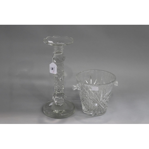 96 - Good quality cut crystal candle stick, along with a cut crystal ice bucket, approx 29cm H and shorte... 