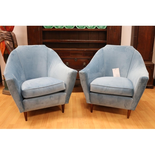 139 - JOINED with loune - Ico Parisi, 1950's brushed blue velvet pair of armchairs (2)
