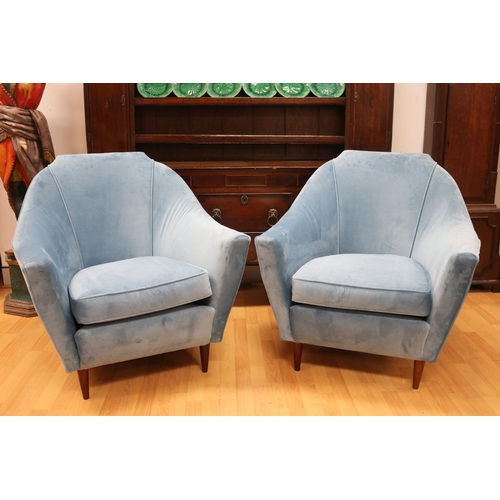 139 - JOINED with loune - Ico Parisi, 1950's brushed blue velvet pair of armchairs (2)