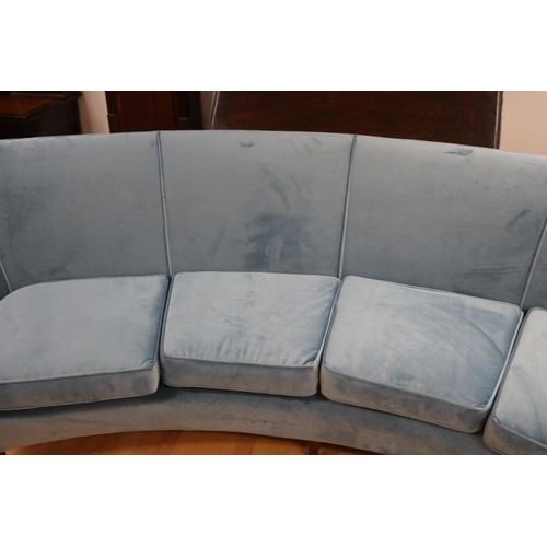 140 - Ico Parisi, 1950's lounge, brushed blue velvet, of curved shape, approx 258cm W