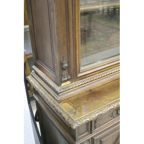 156 - Antique French Henri II carved oak three door bookcase buffet, approx 280cm H x 217cm W x 58cm D