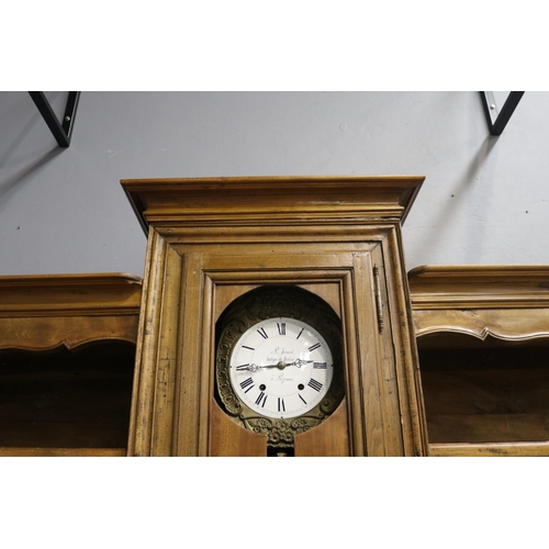 180 - Antique French oak Vaisselier buffet with central comtoise clock, enamel dial signed R Junod Horolog... 