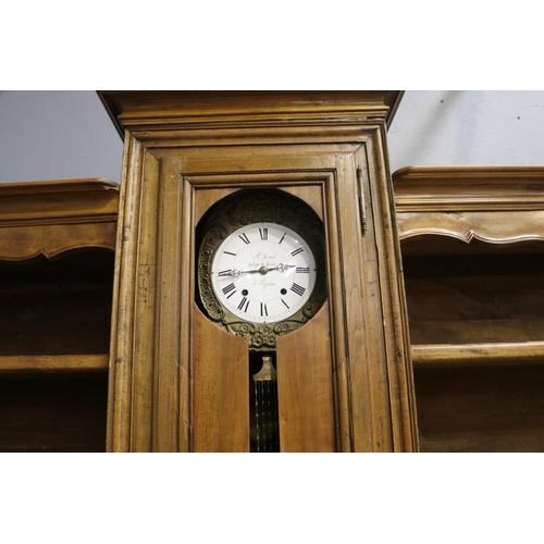 180 - Antique French oak Vaisselier buffet with central comtoise clock, enamel dial signed R Junod Horolog... 