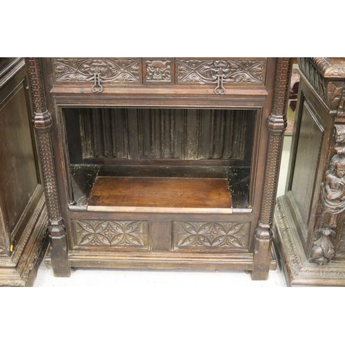 181 - Antique French Gothic revival credence, fitted with two doors over two drawers, open cupboard below ... 