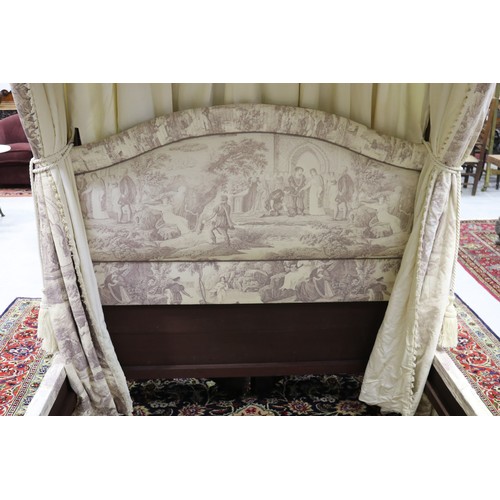 182 - American upholstered four post canopy bed. Ex Big Sky Montana USA. Shipped to the Southern highlands... 