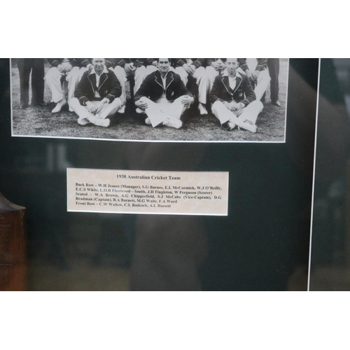 197 - Important shadow framed 1938 Australian cricket team signed bat & photograph. signed by 18 team memb... 