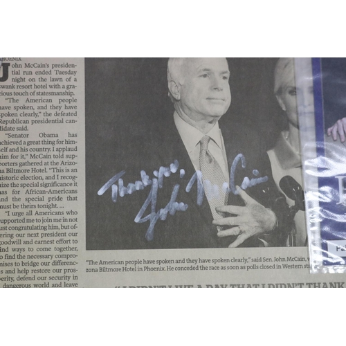 204 - Collection of unframed signed famous figures. to include Obama - Biden vote card. Newspaper cutting ... 