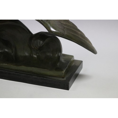 224 - Louis Sosson (-) France, bronze sculpture of two seagulls riding a wave, on marble base, approx 27cm... 