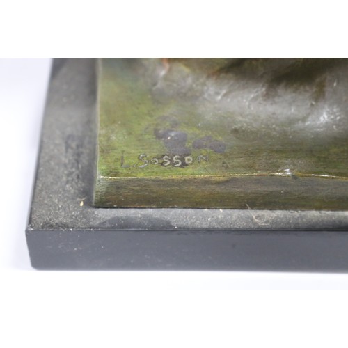 224 - Louis Sosson (-) France, bronze sculpture of two seagulls riding a wave, on marble base, approx 27cm... 