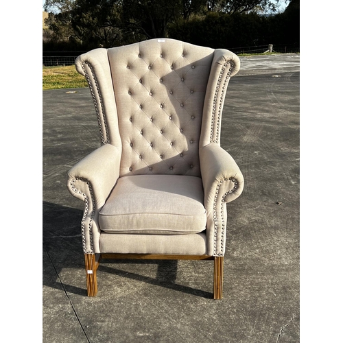 1 - Modern studded upholstered Georgian style wing arm chair