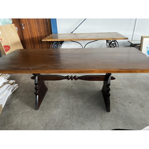 24 - Antique style trestle table, approx 76cm H x 196cm L x 88cm W