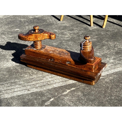 4 - Antique European double screw wooden press, approx 38cm H x 68cm W