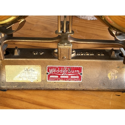 46 - Wedderburn scales, with brass pans, approx 24cm H x 55cm W