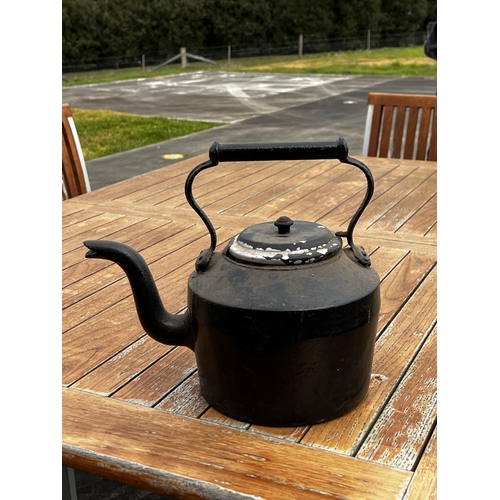 47 - Antique cast iron Kendrick kettle, approx 29cm H