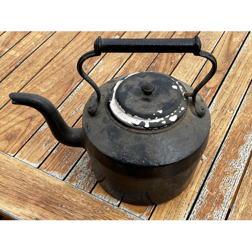 47 - Antique cast iron Kendrick kettle, approx 29cm H