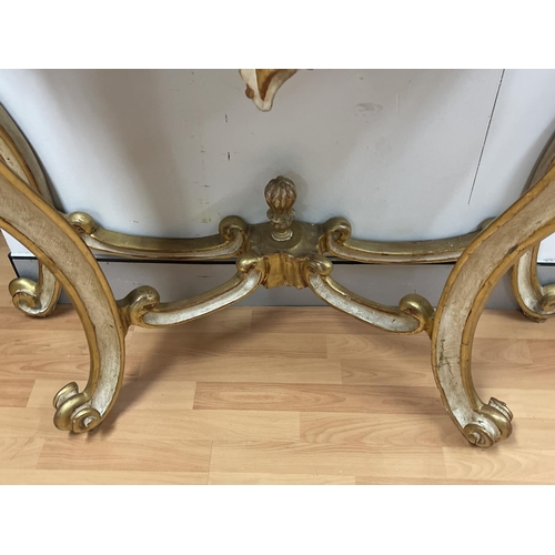 232 - Antique 19th century French painted and raised gilt gesso marble topped console, approx 102cm H x 11... 