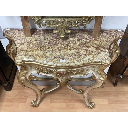 232 - Antique 19th century French painted and raised gilt gesso marble topped console, approx 102cm H x 11... 