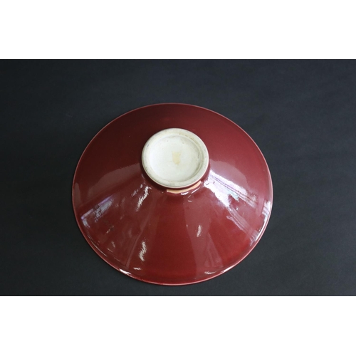 90 - Antique 18th Chinese sang de boeuf conical bowl, with later made stand, along with original purchase... 
