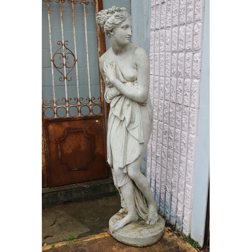 270 - Large antique French composite marble and stone figure of Diana after the bath, standing with her ha... 