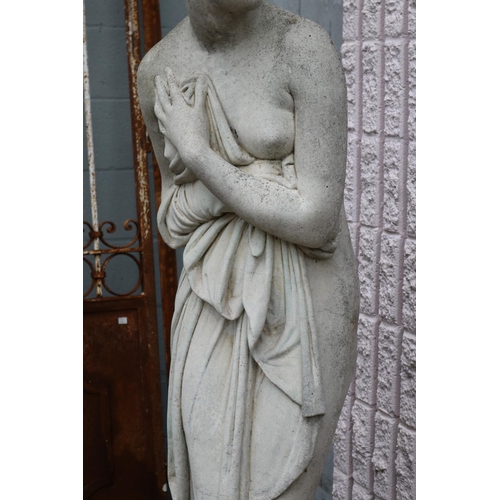 270 - Large antique French composite marble and stone figure of Diana after the bath, standing with her ha... 