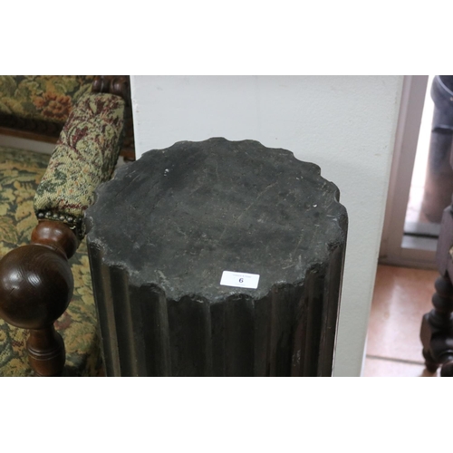 6 - Antique French faux green marble fluted column, ring turned and octagonal base, approx 79cm H