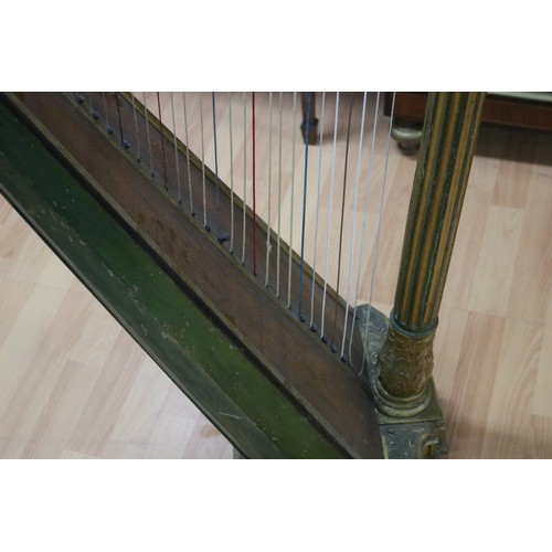 7 - Antique French Empire period harp, green and gilt finish, with cast plaster gilt mounted decoration,... 