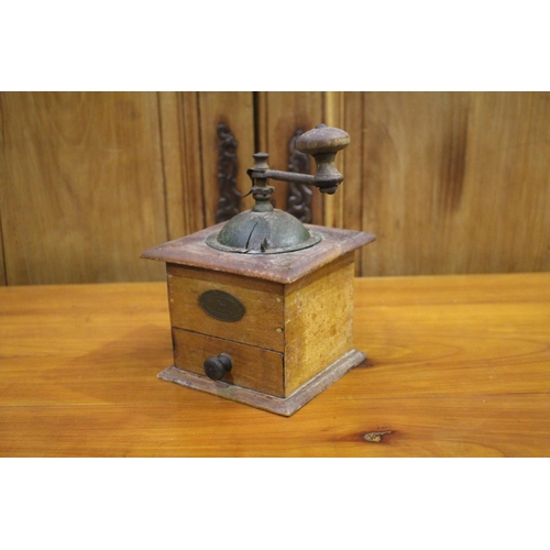 4 - Antique French Peugeot iron coffee grinder, approx 22cm H