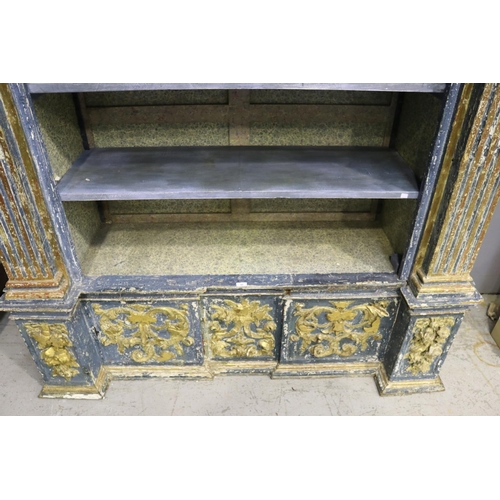 280 - Impressive antique 18th century Italian baroque open bookcase, of architectural form, applied all ov... 