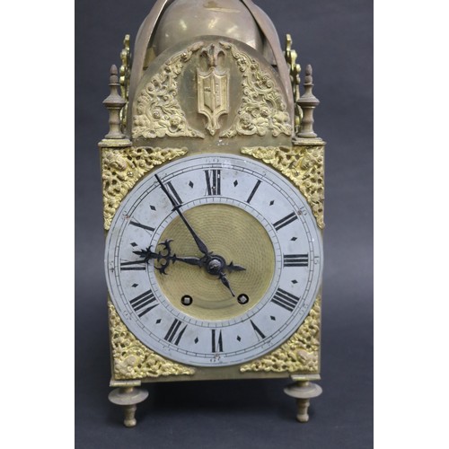 109 - French brass cased lantern design clock, no key, has pendulum (in office C140.276), unknown working ... 