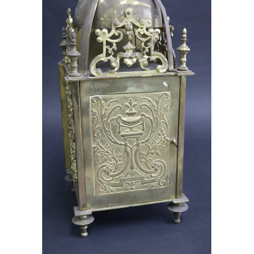 109 - French brass cased lantern design clock, no key, has pendulum (in office C140.276), unknown working ... 