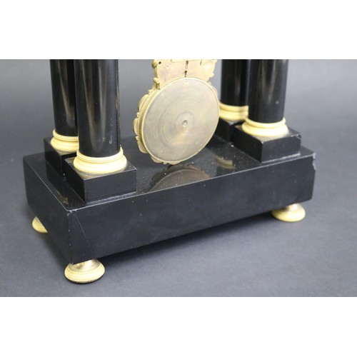 159 - Fine antique French Napoleon III black slate portico mantle clock, has pendulum and has key (in offi... 