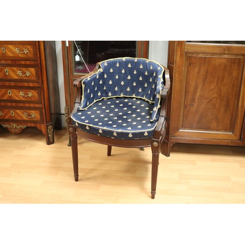 114 - Antique French Empire revival tub arm chair, with caned seat, applied tie on cushions